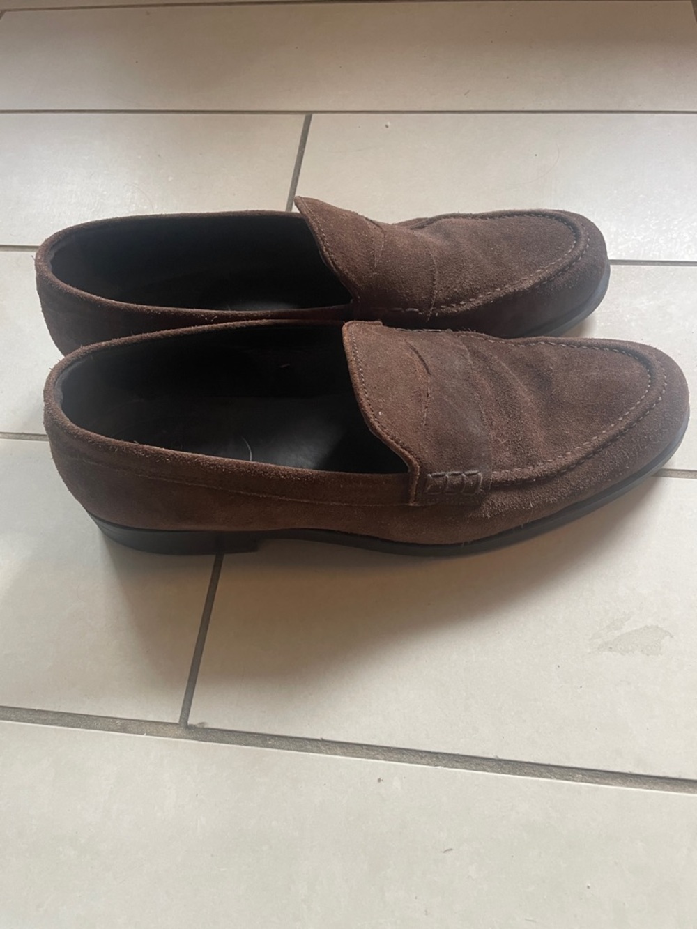Massimo Dutti Brown Suede Penny Loafers